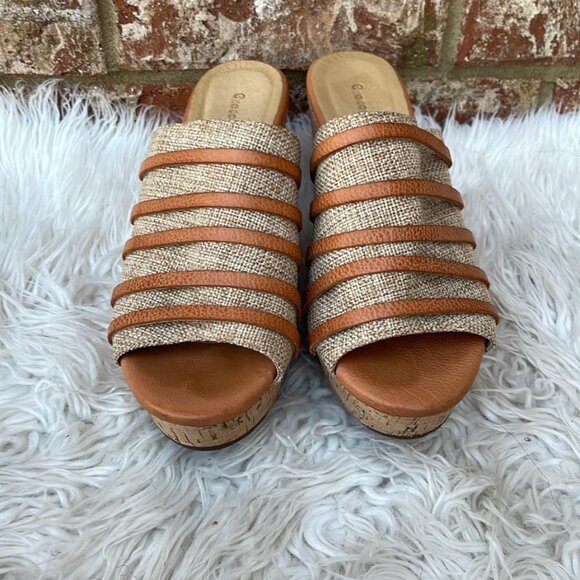 Chocolat Blu Women's Linen Leather Slip-On Cork Platform Wedge Sandal Heels Sz 8 - Picture 7 of 12